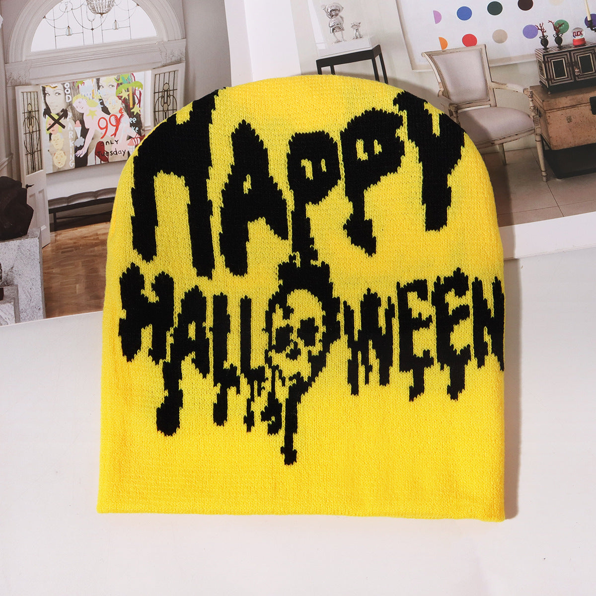 Gorro de punto jacquard con letras sencillas para Halloween
