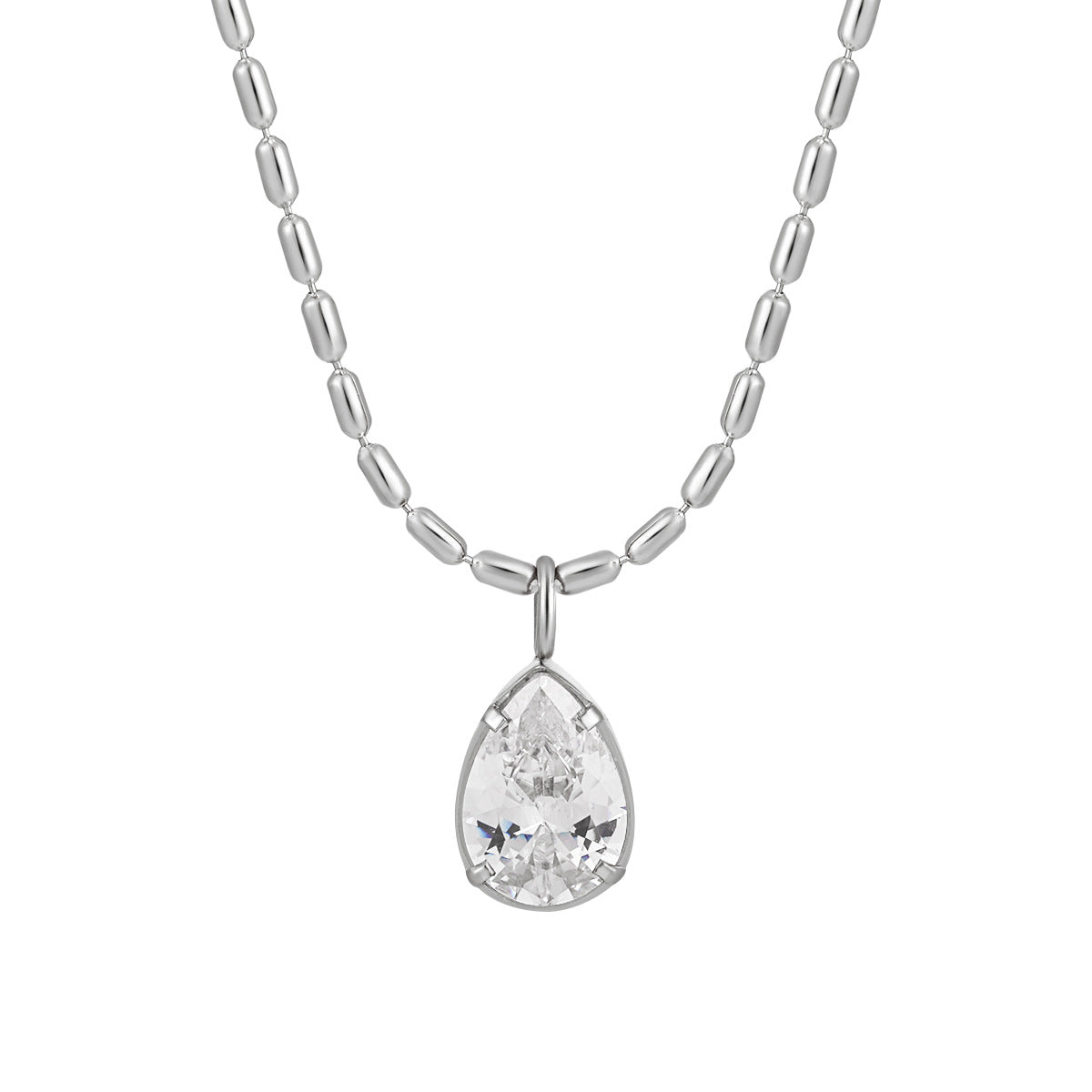 Women Fashion Titanium Steel Rhinestone Water Drop Necklace