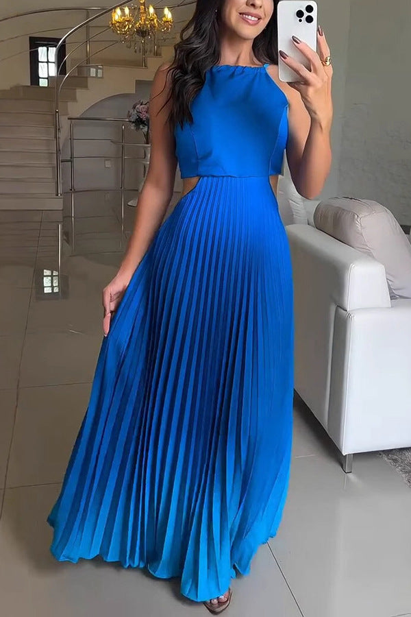 Robe sexy à dos nu et plissée sans manches pour femme