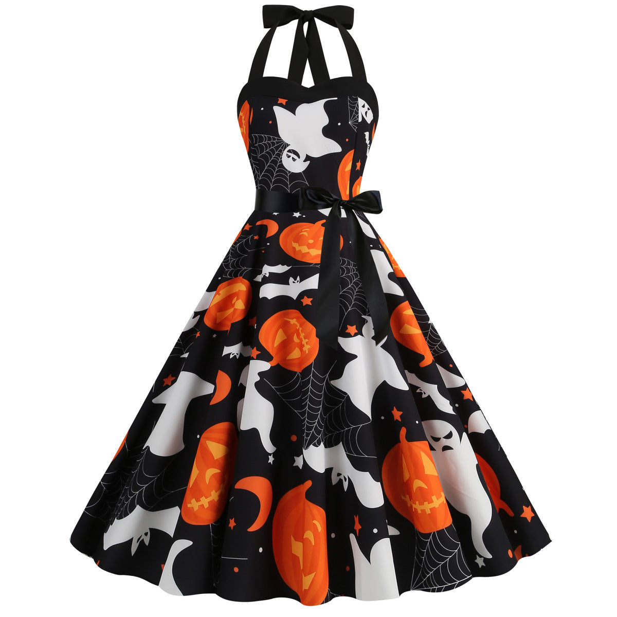 Robe d'Halloween à imprimé citrouille et toile d'araignée pour femme