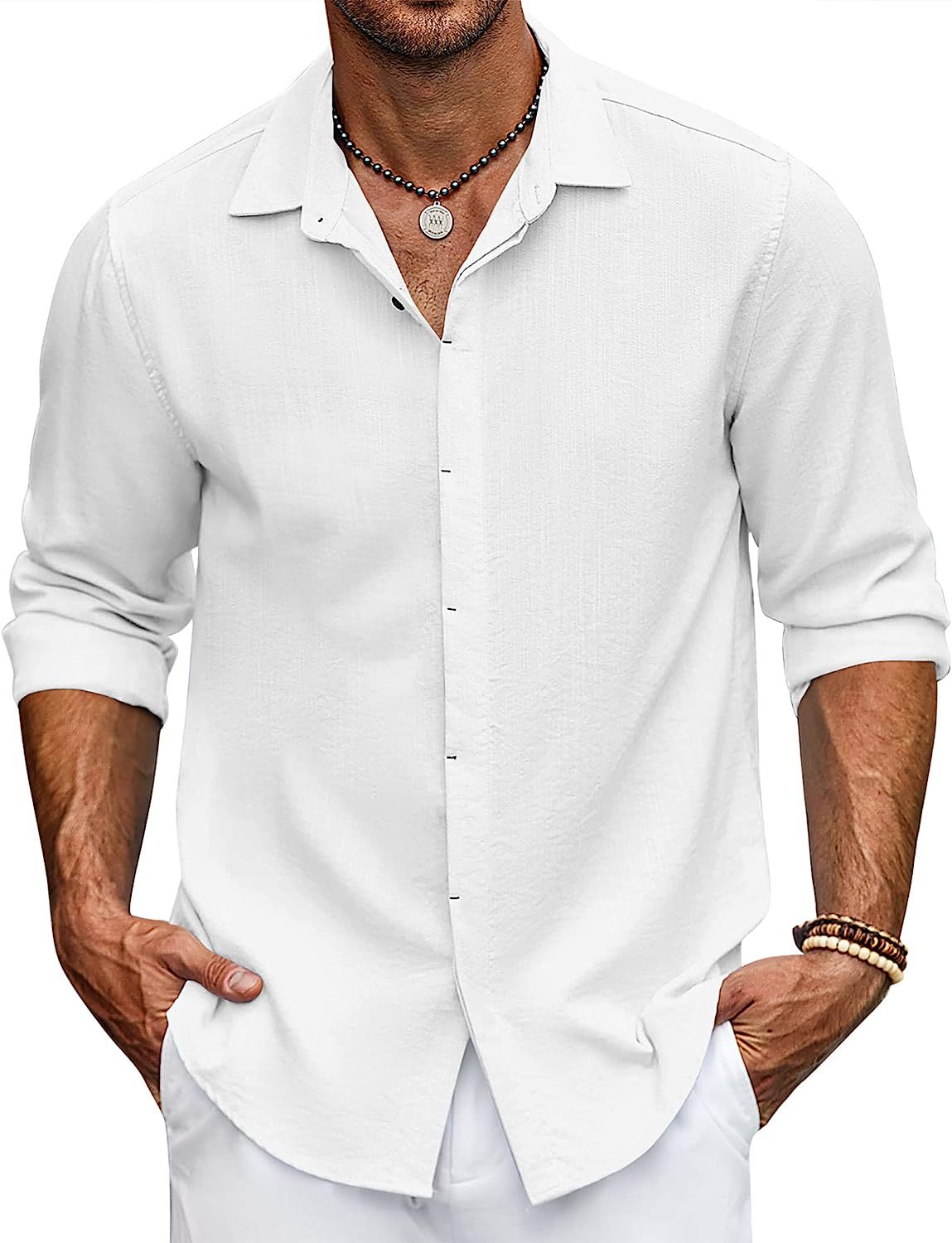 Men Solid Color Long Sleeve Cardigan Shirt