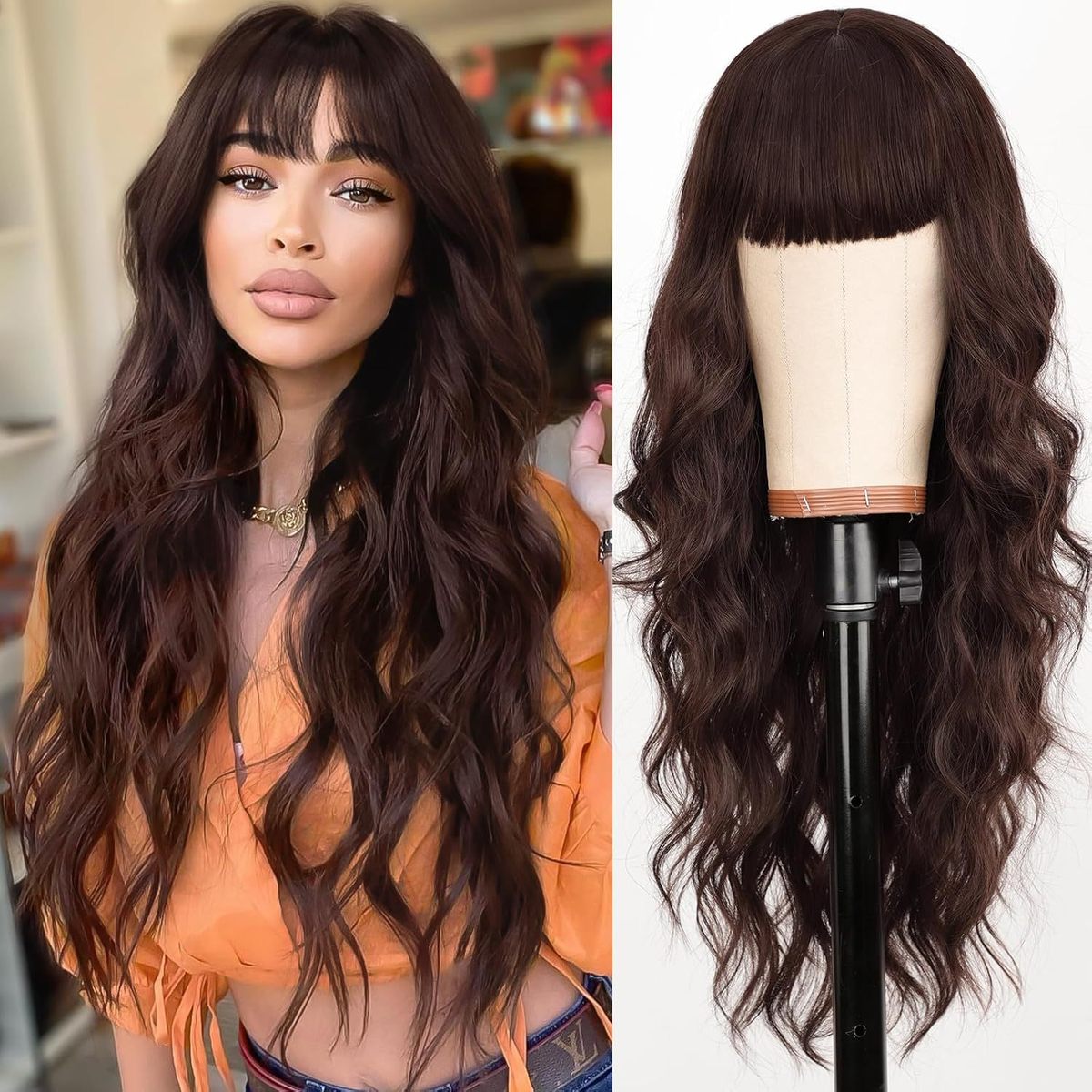 Women Fashion Bangs Gradient Long Curly Hair Wig