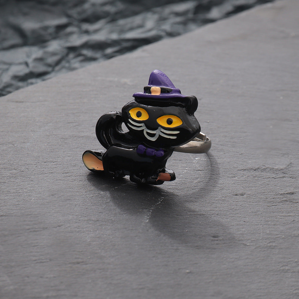 Anillos de sombrero con interruptor de calabaza, fantasma, gato y murciélago para mujer de Halloween