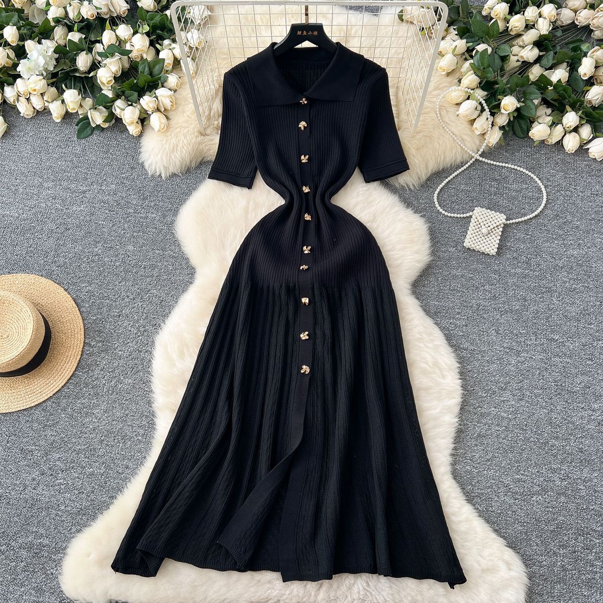 Women Fashion Elegant Solid Color Knitted Dress