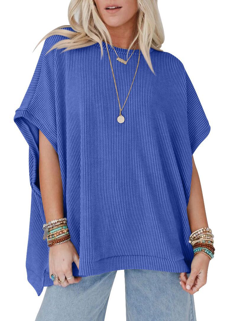 Women Fashion Solid Color Short Sleeve Loose Top