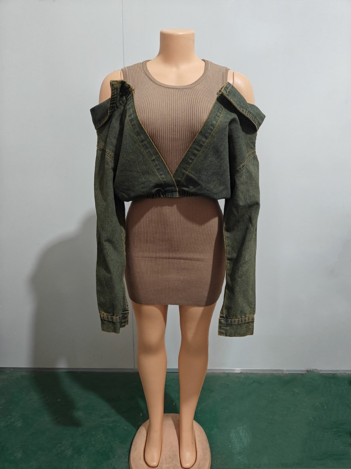 Robe à manches longues en denim à coutures créatives pour femmes