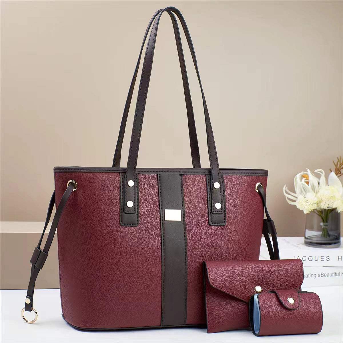 Women Color Blocking Large Capacity Tote Bag Set