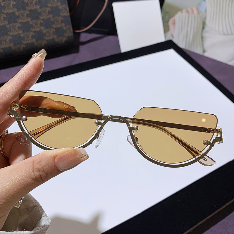 Lunettes de soleil œil de chat rétro à demi-monture pour femmes