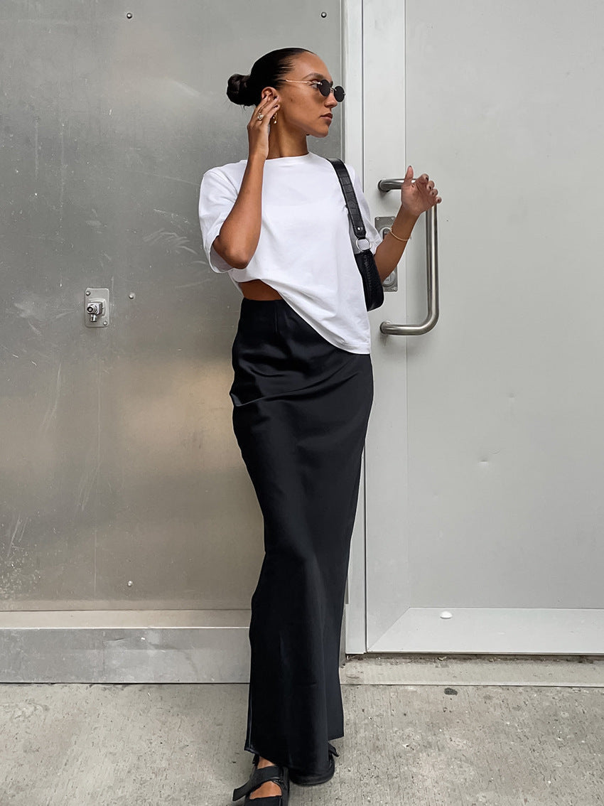 Women Fashion Solid Color Satin Slim Fit Skirt - Elegant and Comfortable