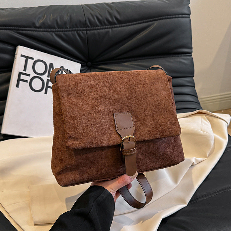 Bolso de hombro retro esmerilado para mujer, pequeño bolso cuadrado de cuero