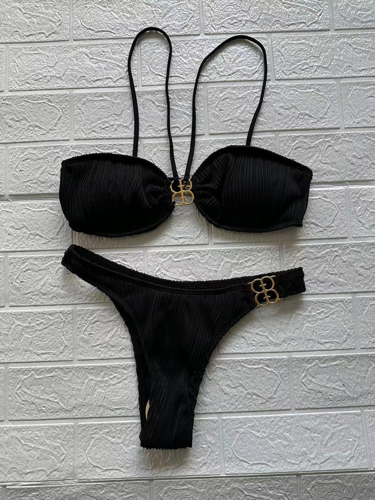 Bikini plisado de color sólido sexy de moda para mujer