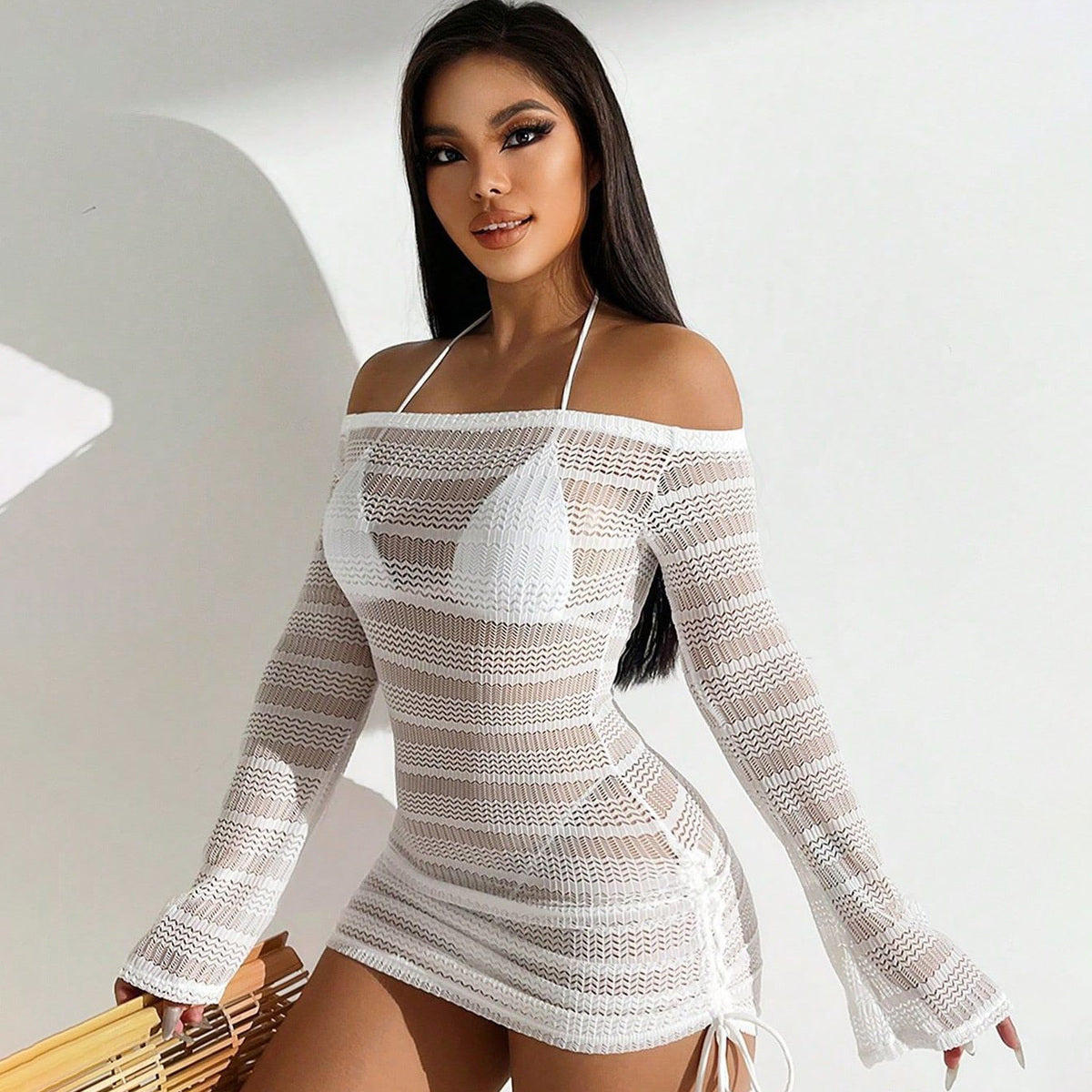 Women's Fashion Sexy Mesh Off Shoulder Swimsuit Cover-Up