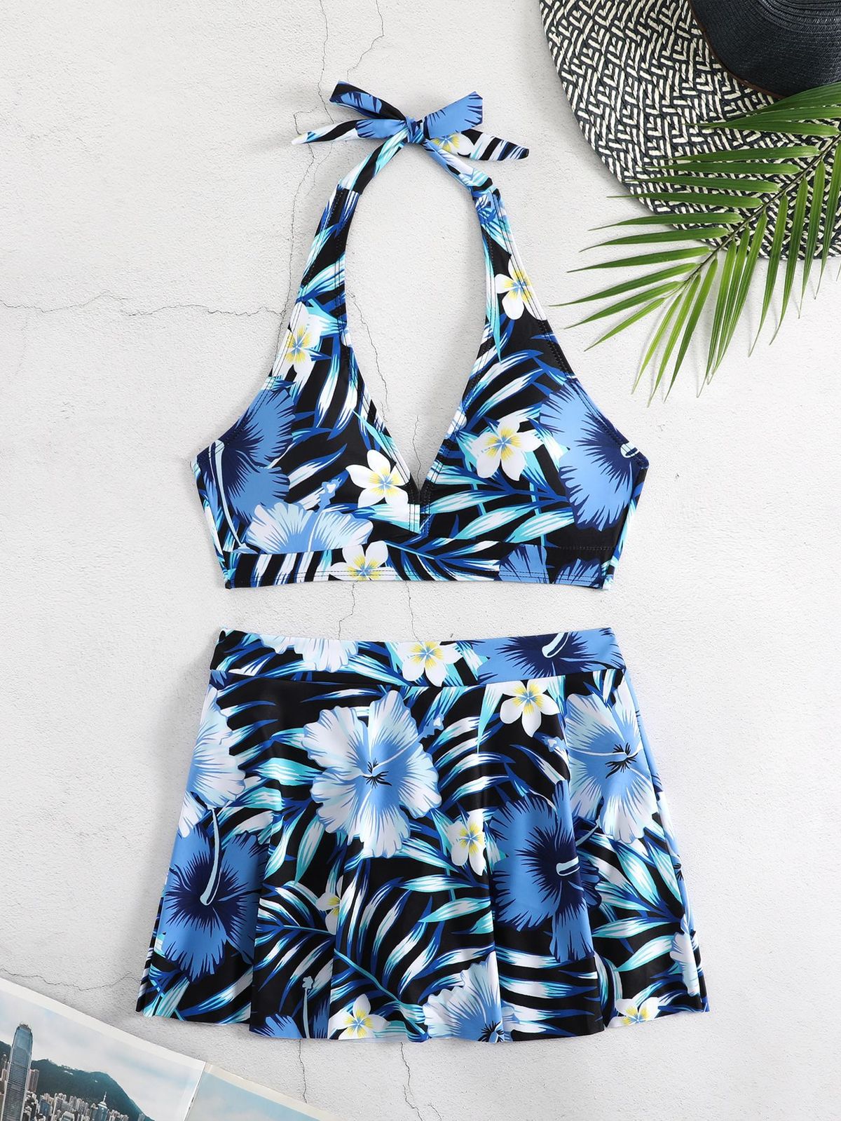 Maillot de bain bikini à lacets et imprimé tendance pour femme