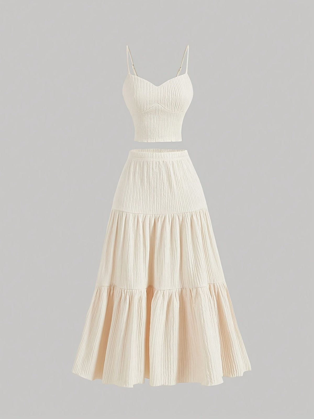 Women Fashion Casual Solid Color Camisole Top Loose Skirts Two-Piece Set