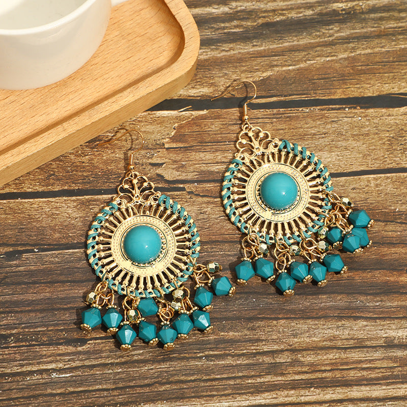 Boucles d'oreilles à pompons rétro de style ethnique bohème