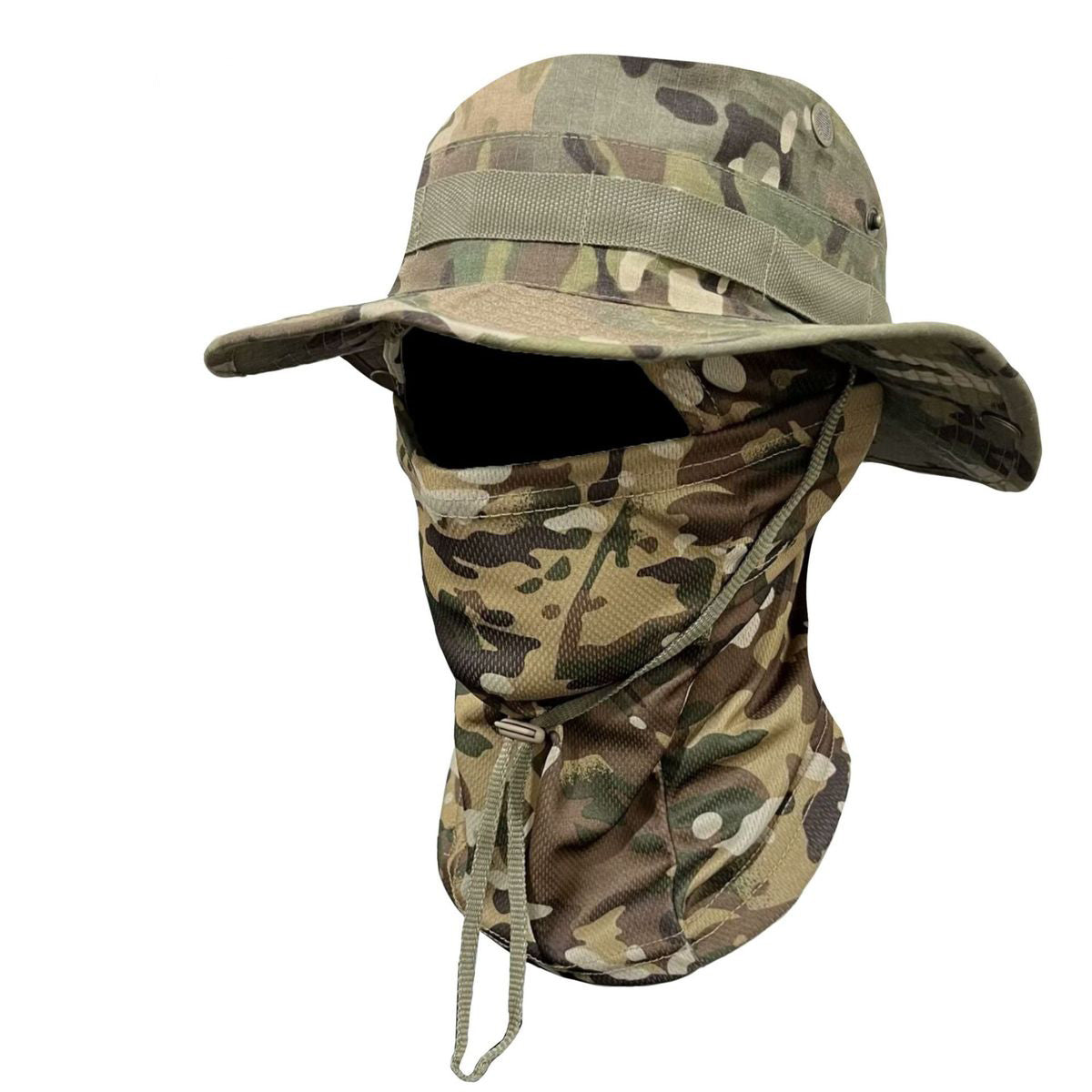 Sombrero Boonie de camuflaje resistente al viento para hombre con mascarilla