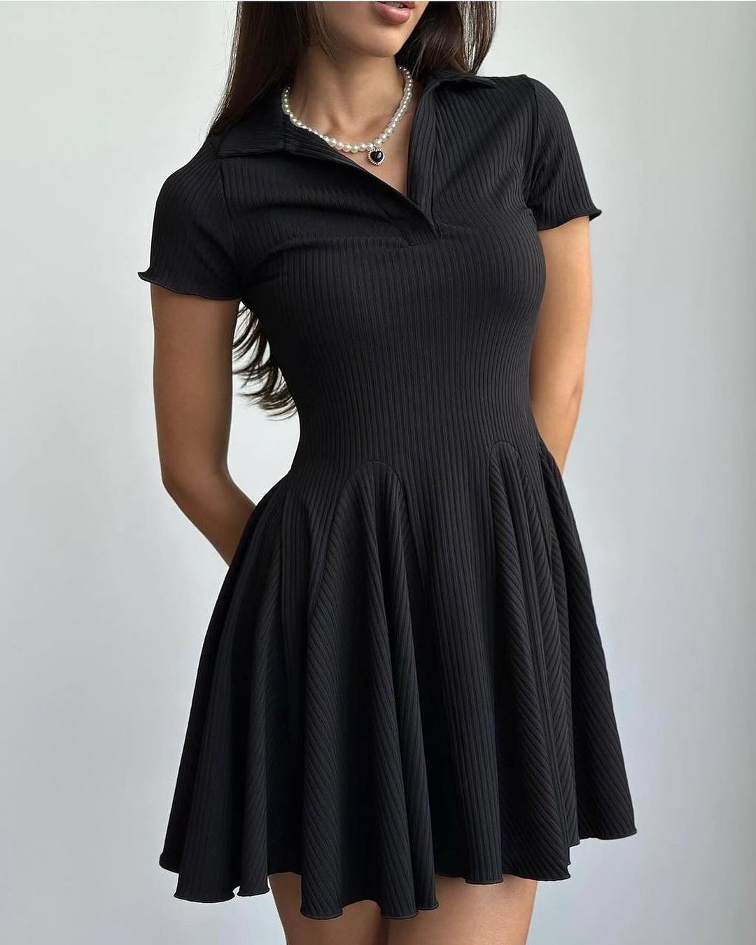 Women Fashion Simple Solid Color Lapel Dress