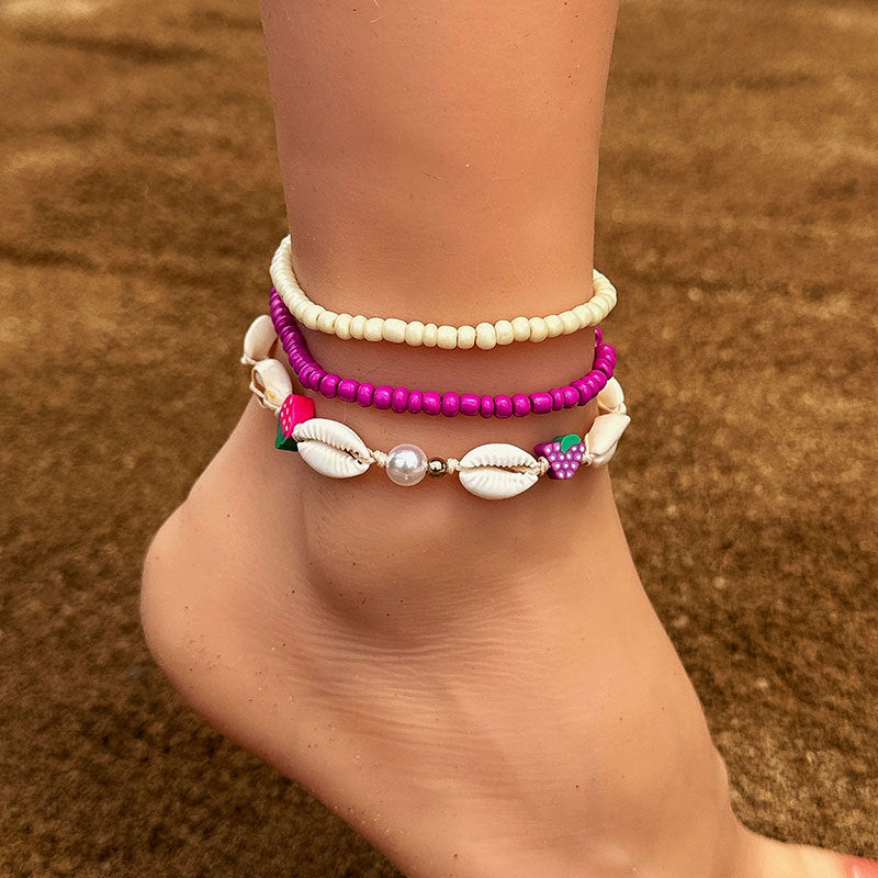 Conjunto de tobilleras bohemias con estrellas de mar y cuentas de arroz multicolor