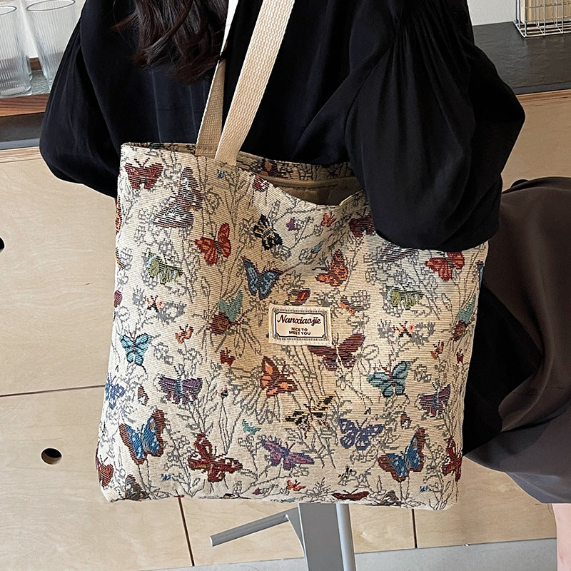 Large Capacity Floral Printed Canvas Tote Bag