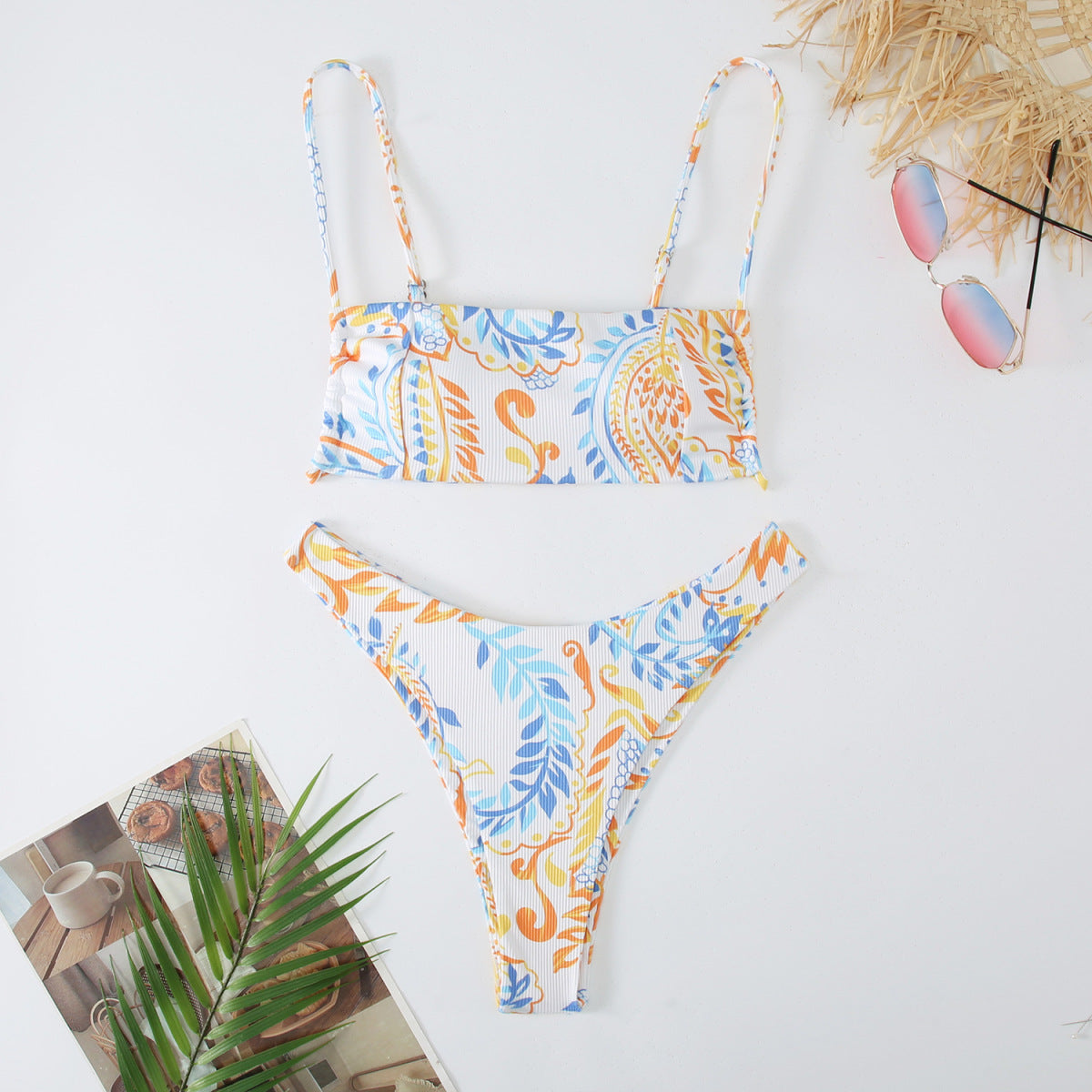 Summer Vacation Bikini Leaf Printed Women Swimsuit