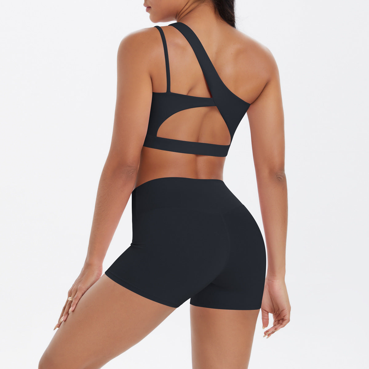 Ensemble deux pièces décontracté pour femme, débardeur à épaules inclinées et short moulant de couleur unie