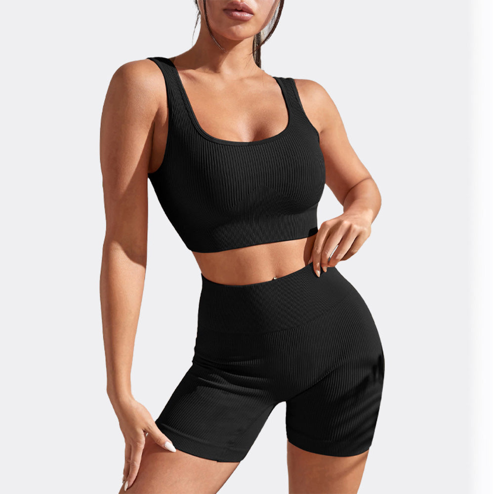 Ensemble débardeur de yoga sans coutures et short taille haute pour femme, couleurs unies