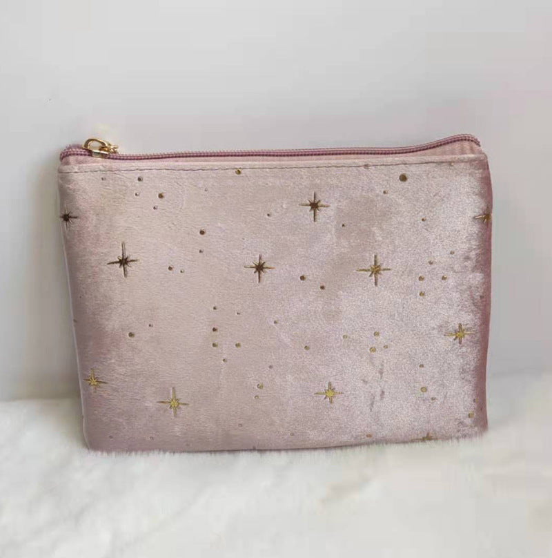 Trousse de maquillage tendance en velours pour femme avec fermeture éclair