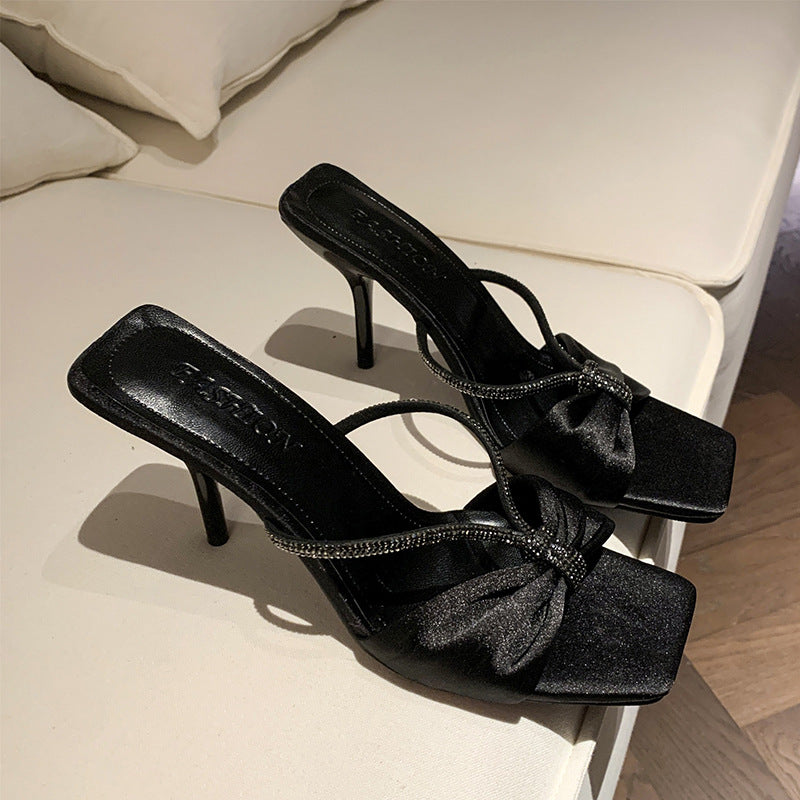 Chaussures à talons hauts sexy à bout carré et strass pour femmes