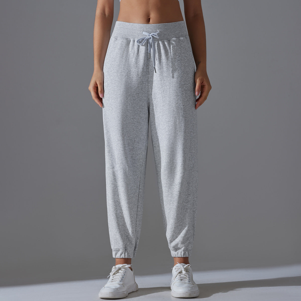 Pantalones casuales de color sólido con cordón para mujer