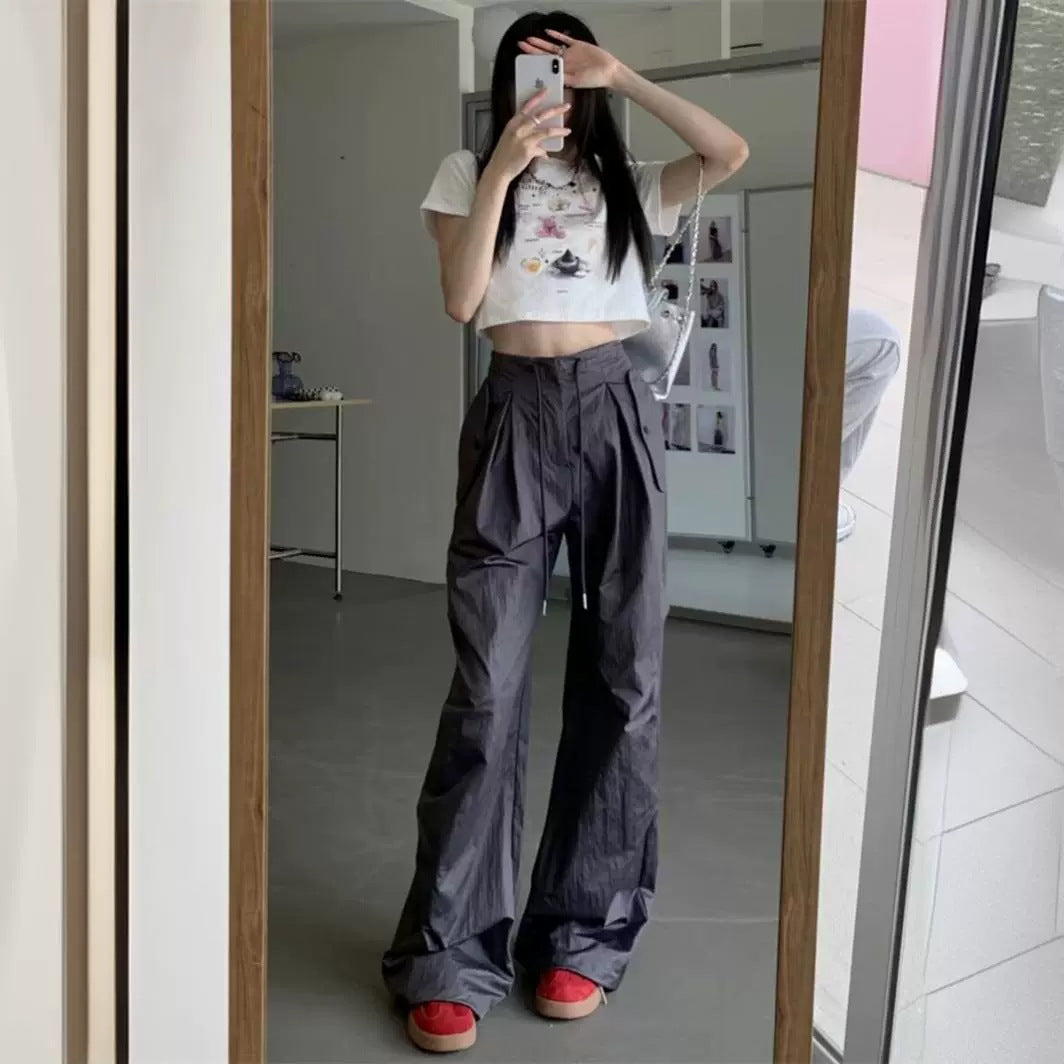 Women Casual Solid Color Pleated High Waist Pants