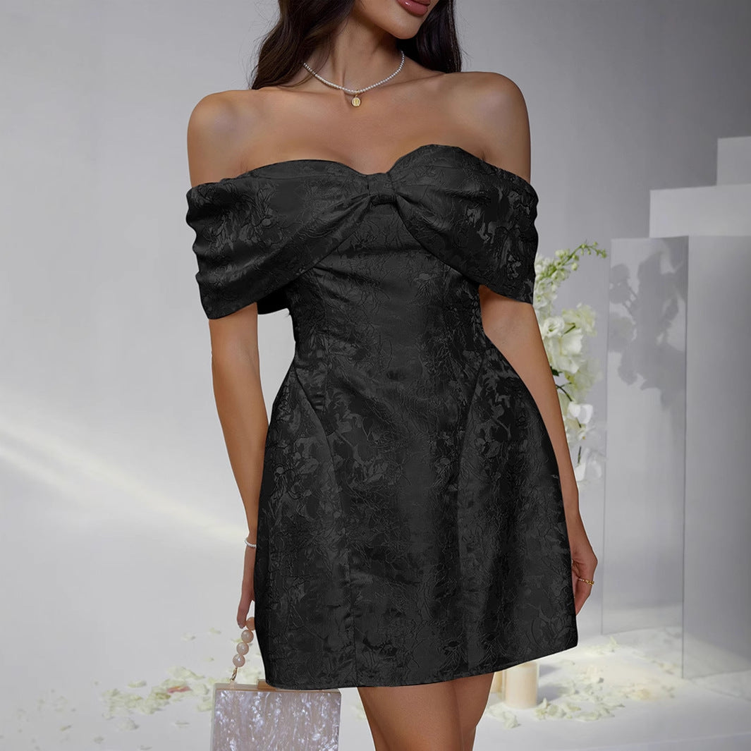 Elegant Solid Color Bowknot Off Shoulder Dress