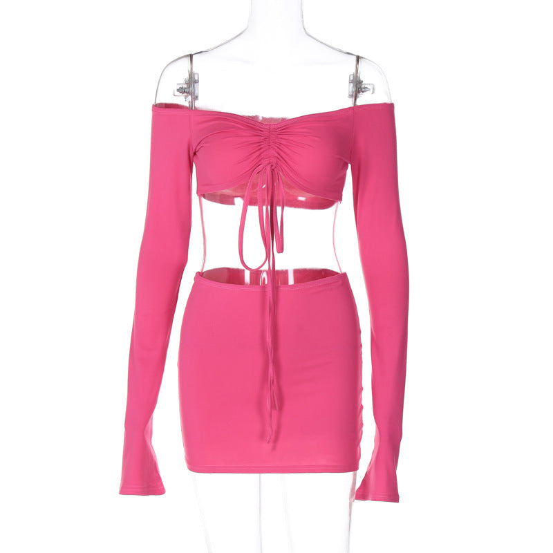 Women Fashion Off Shoulder Crop Top and Tight Skirt Set