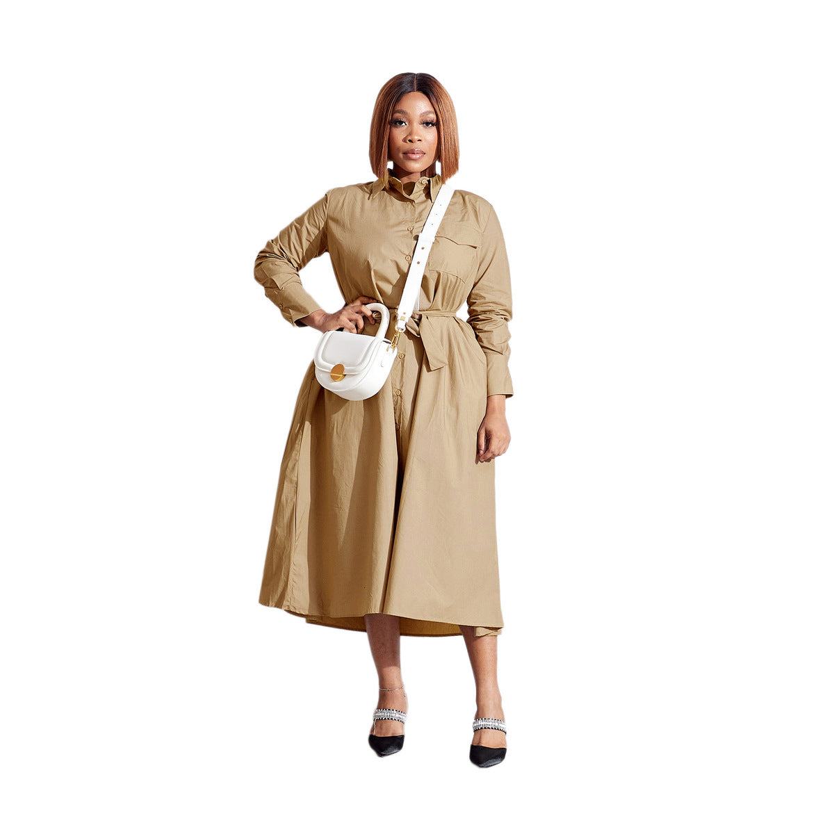 Women Casual Solid Color Long Sleeve Dress