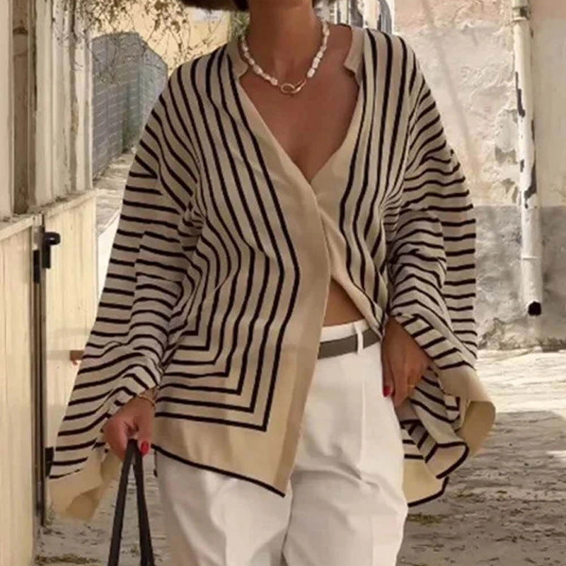 Women Fashion Stripe Print Long Sleeve Shirt