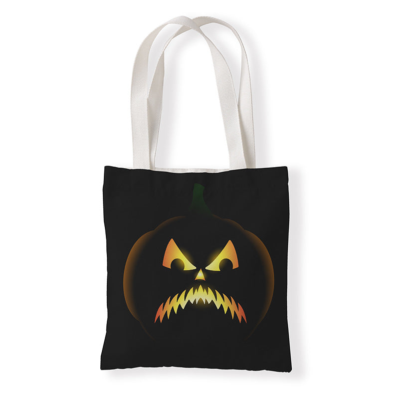 Bolsa de lona con estampado de calabaza divertida de dibujos animados de Halloween