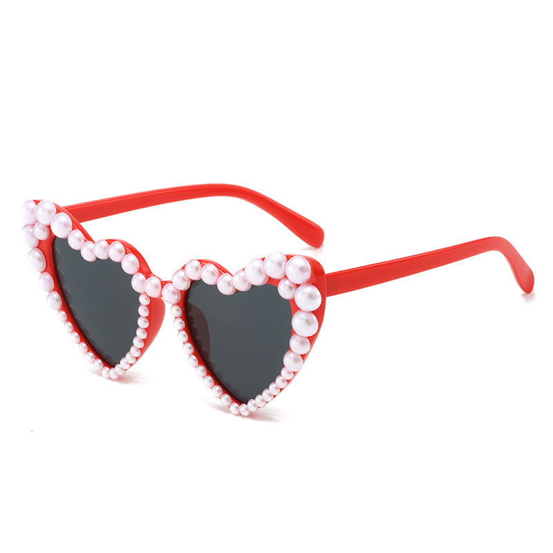 Women Fashion Pearl Heart Sunglasses