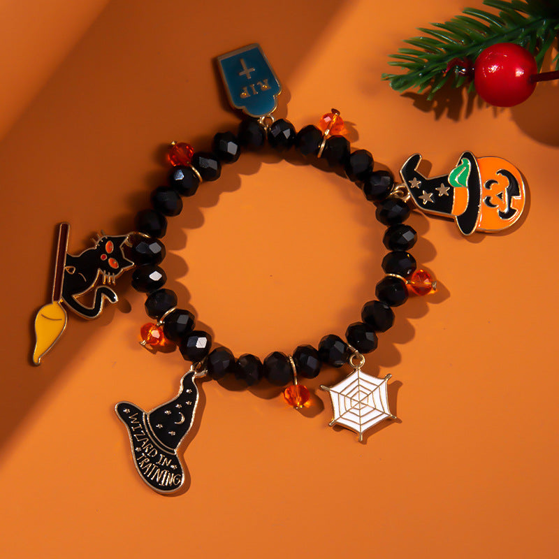 Pulsera naranja de murciélago fantasma de Halloween para mujer