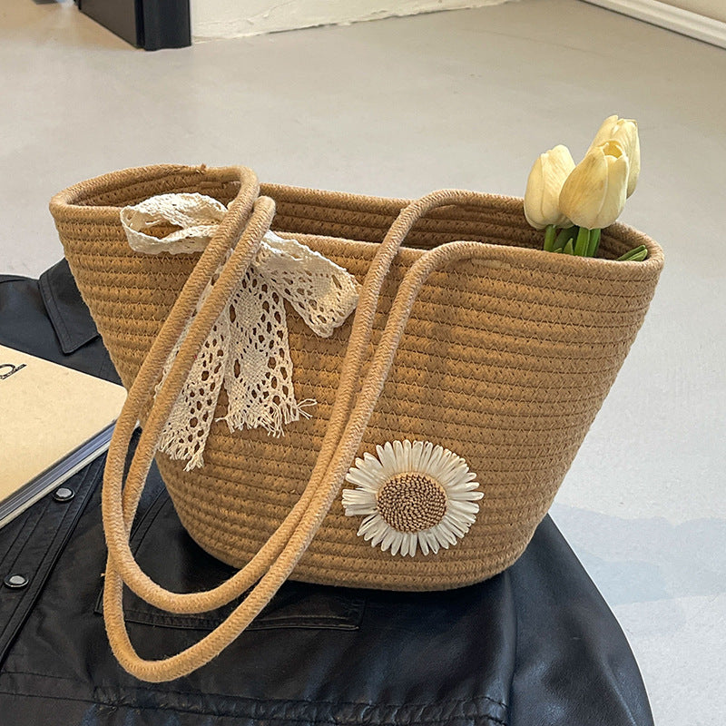 Large Capacity Woven Cotton Tote Beach Bag