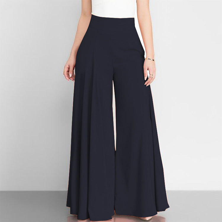 Pantalones anchos de cintura alta de color liso informales a la moda para mujer