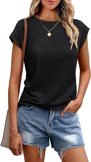 Summer Women Casual Solid Color Round Neck Short Sleeve Blank T-Shirt