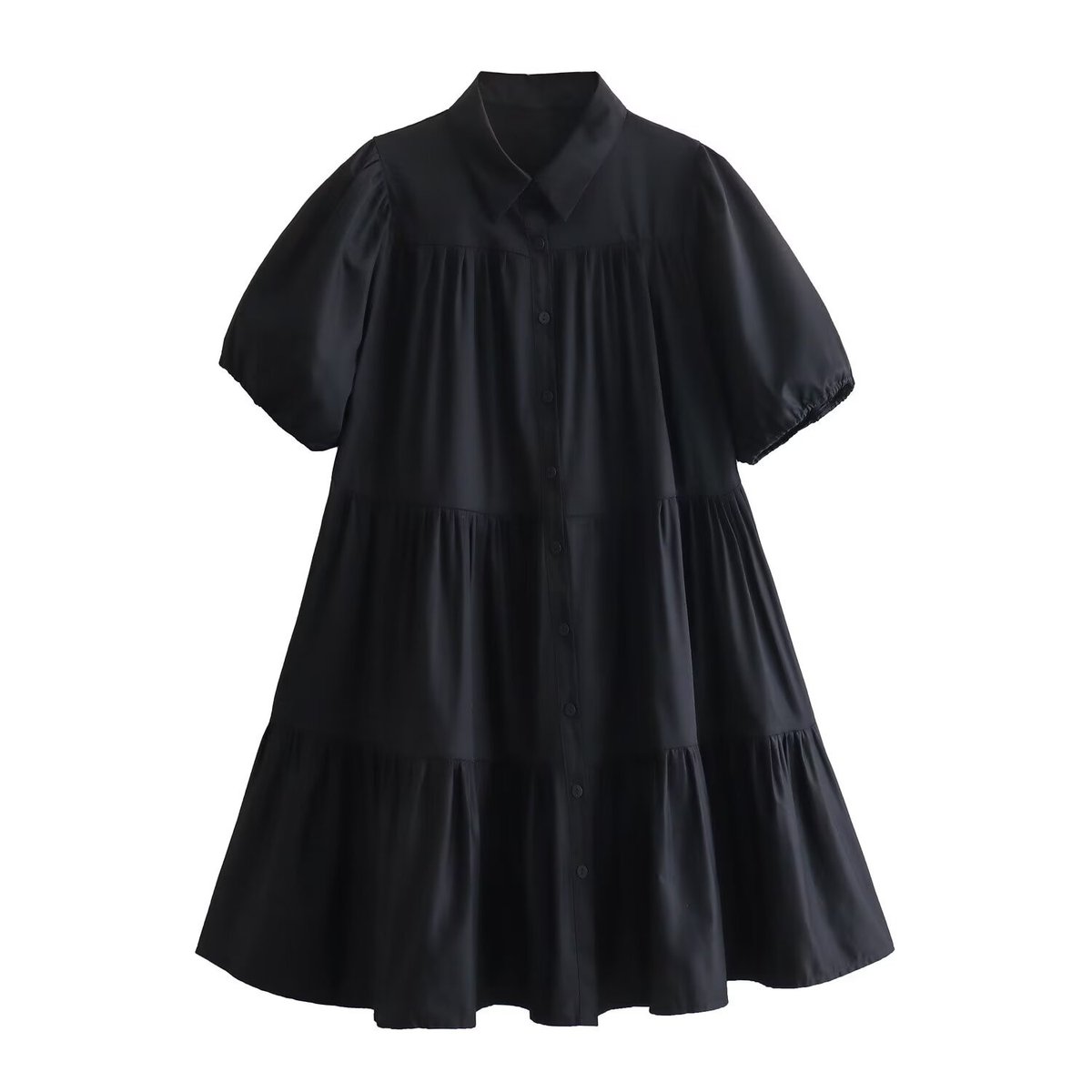 Women Casual Solid Color Lapel Short Sleeve Dress