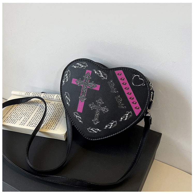 Women Fashion Retro Gothic Love Shaped Crossbody Bag