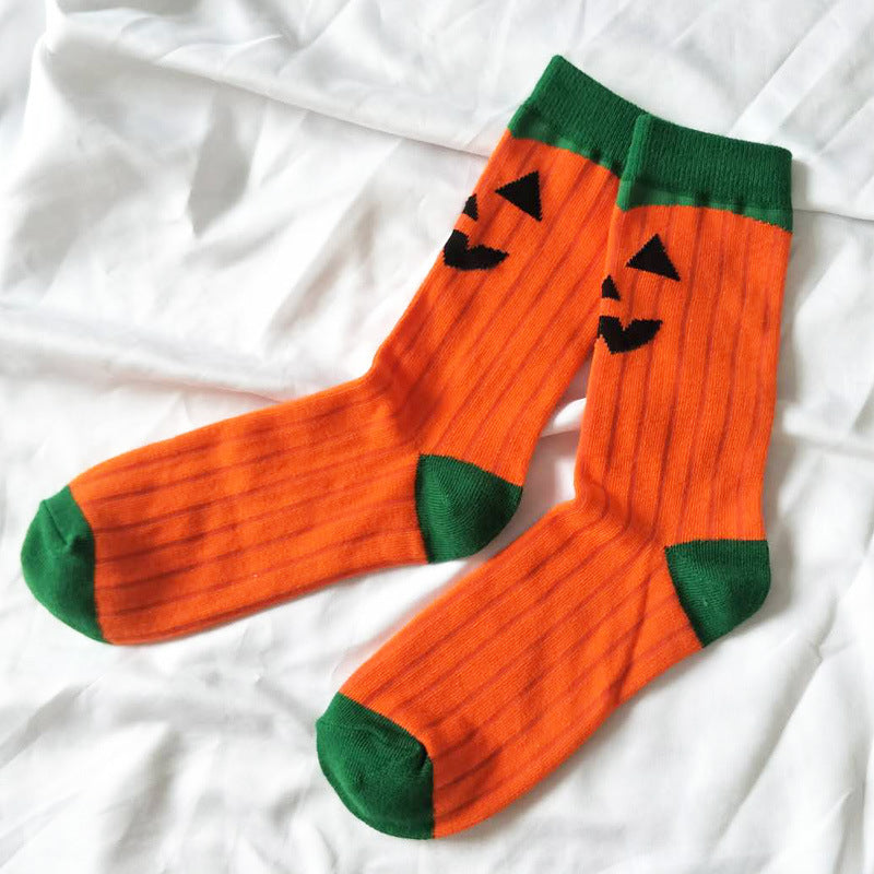 Chaussettes unisexes motif citrouille d'Halloween avec des yeux amusants