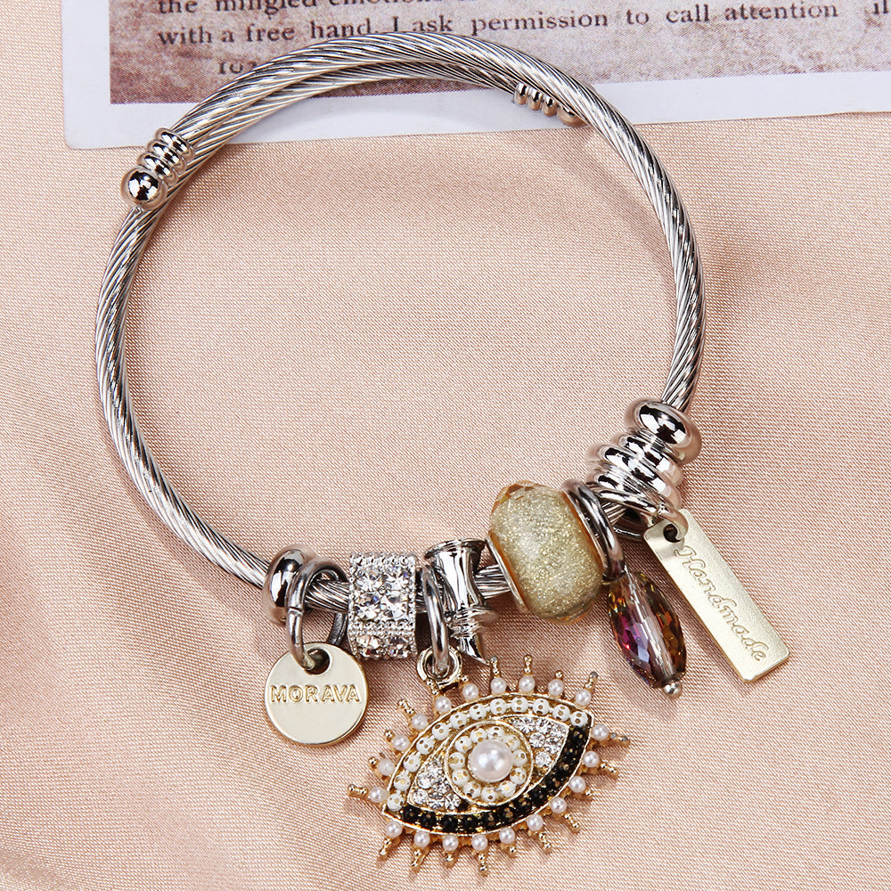 Pulsera exquisita con colgante de ojo de diablo y diamantes de imitación para mujer