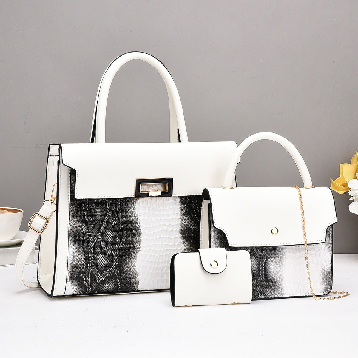 Crocodile PU Women Portable Shoulder Bag Three-Piece Set