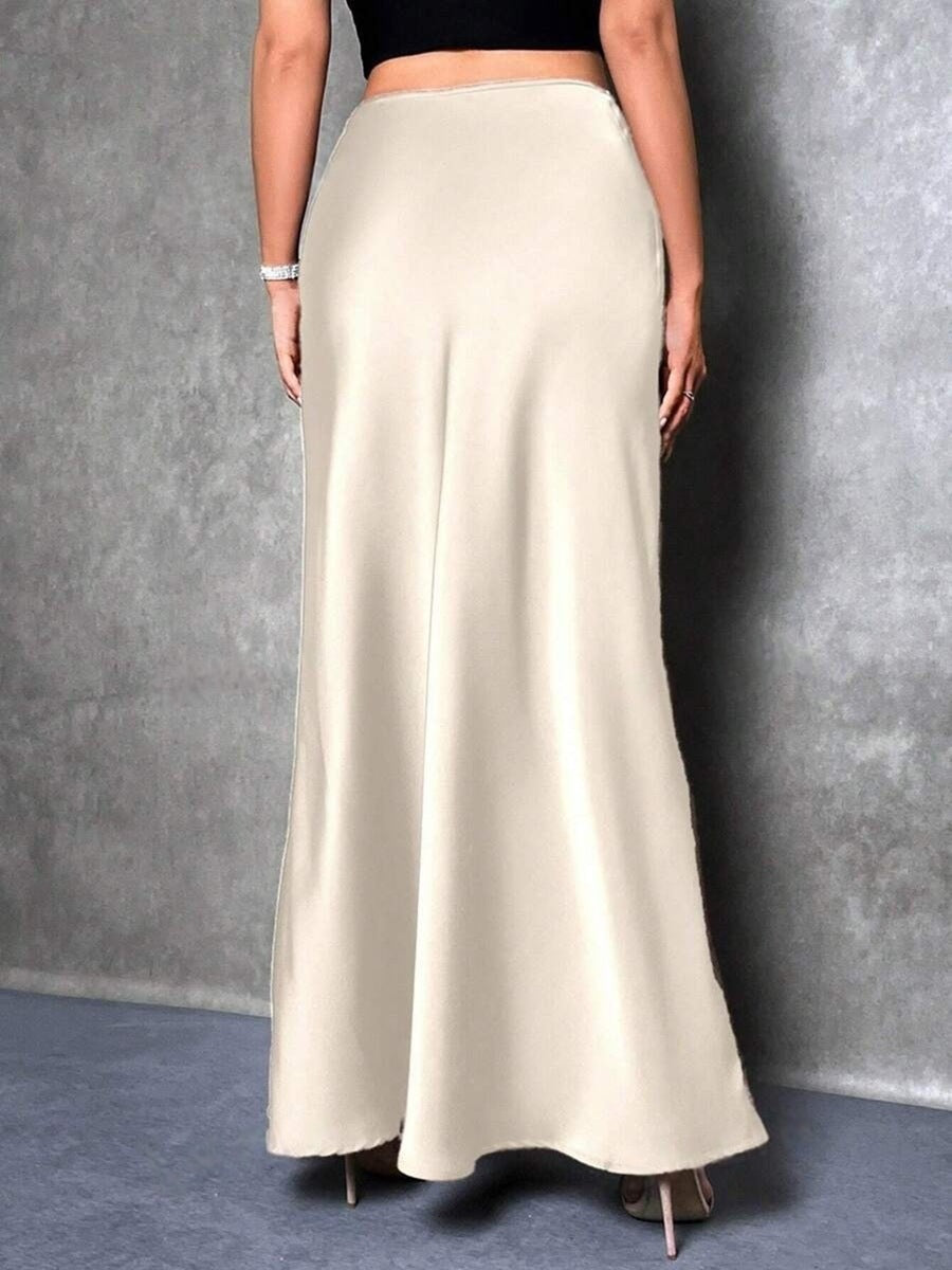 Women Fashion Casual Solid Color Satin Skirt