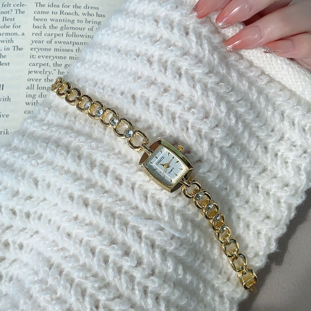 Women Fashion Solid Color Square Rhinestone Bracelet Watch