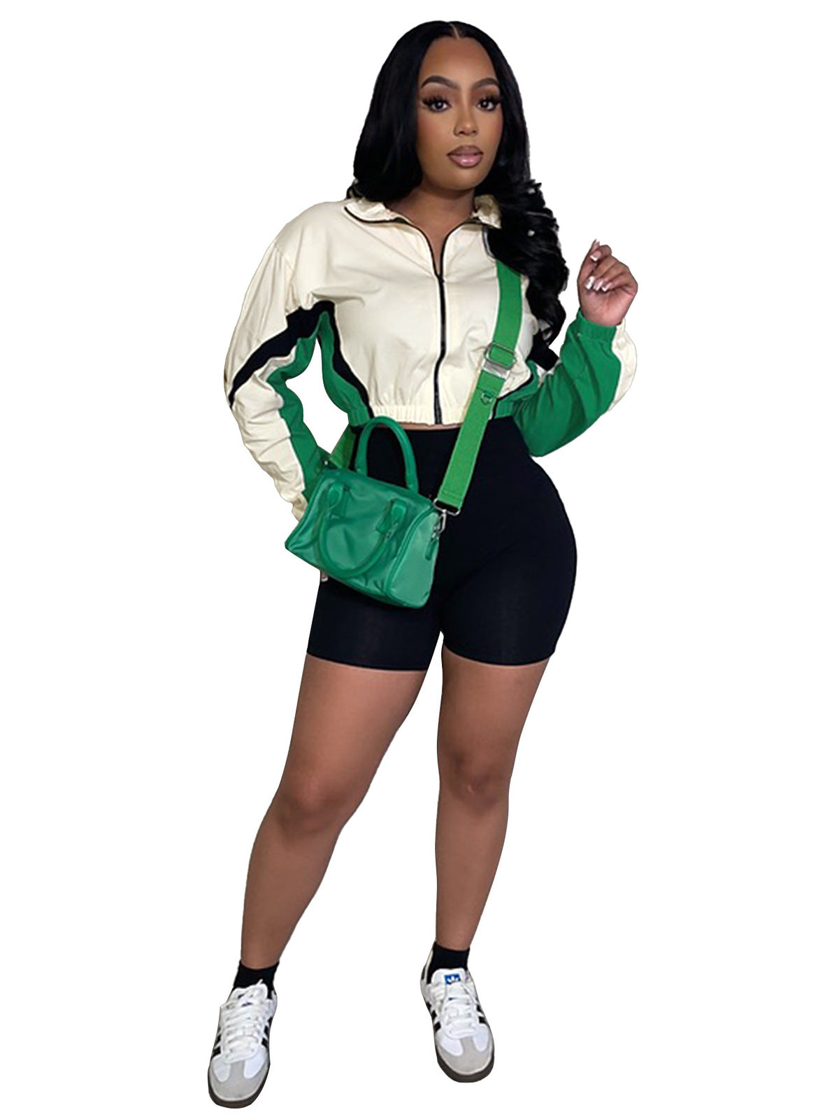 Women Contrast Color Zipper Long-Sleeved Skinny Sports Set