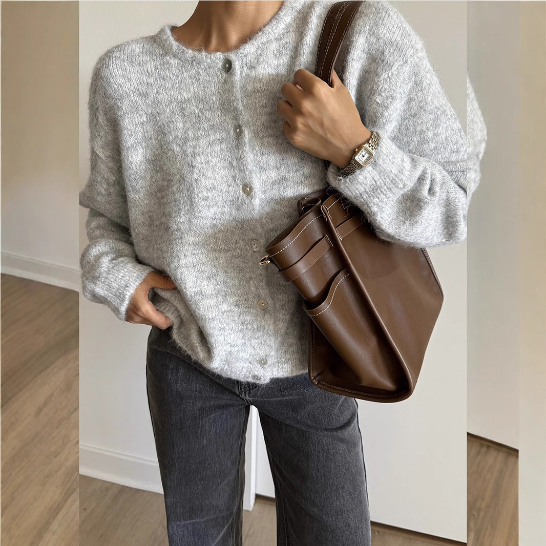 Women Vintage Wool Blend Knitted Cardigan Sweater