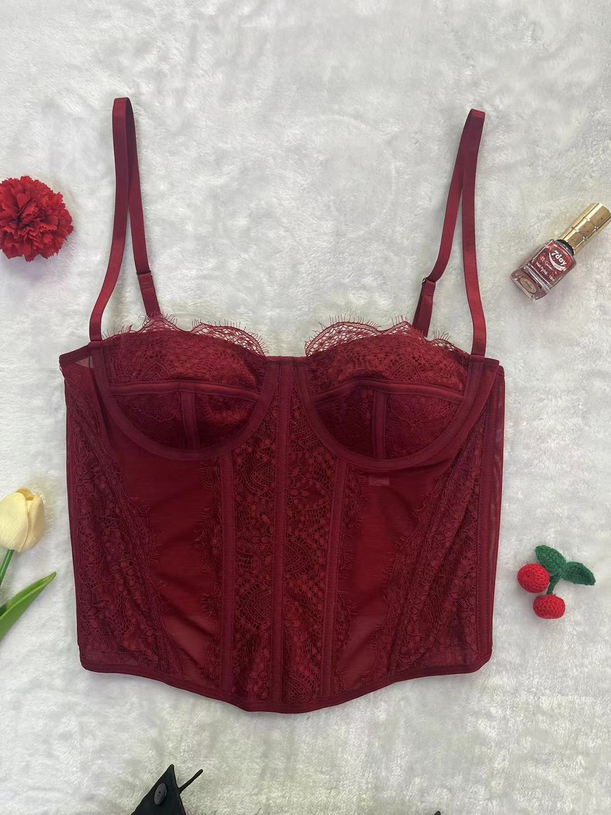 Women Fashion Sexy Solid Color Lace Corset Camisole